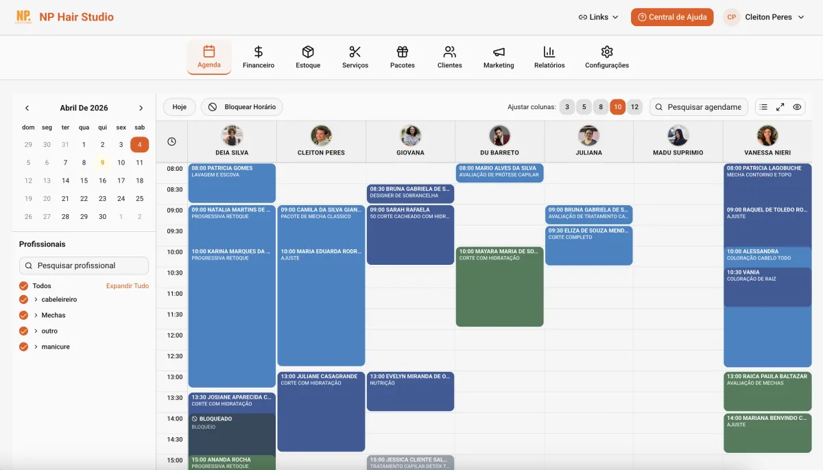 Agenda do Salão CRM — agendamentos por profissional