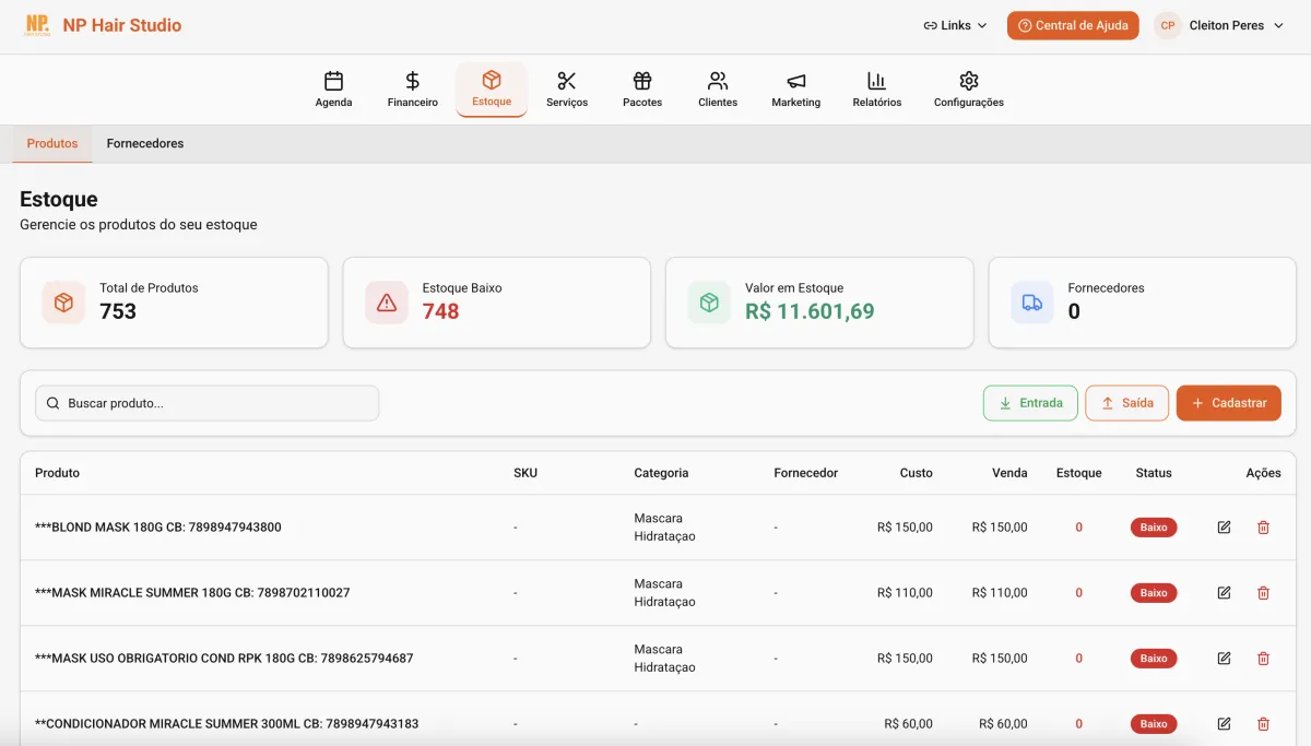 Estoque do Salão CRM — 753 produtos com controle de ml